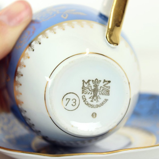 Image 1 of Set da tè vintage in porcellana blu e oro di Stará Role, Cecoslovacchia, anni '50