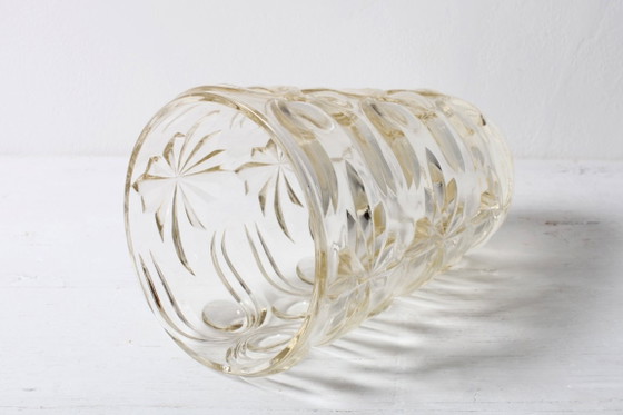 Large Stylish Mid-century Solid Heavy Clear Patterned Glass Flower Vase / Fidenza / Italy / 1960s (photo 5 of 14)