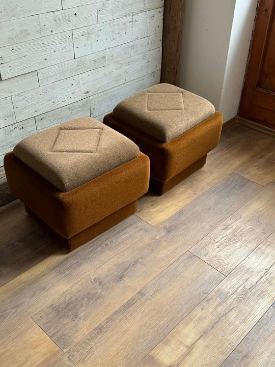 Mid-Century Modern Ottomans in Brown and Beige, 1950s, Set of 2, Footstools & poufs, Mid Century Modern (photo 6 of 6)