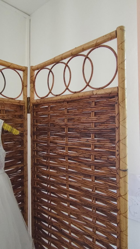 Image 1 of Italian screen in rattan and bamboo from the 60s