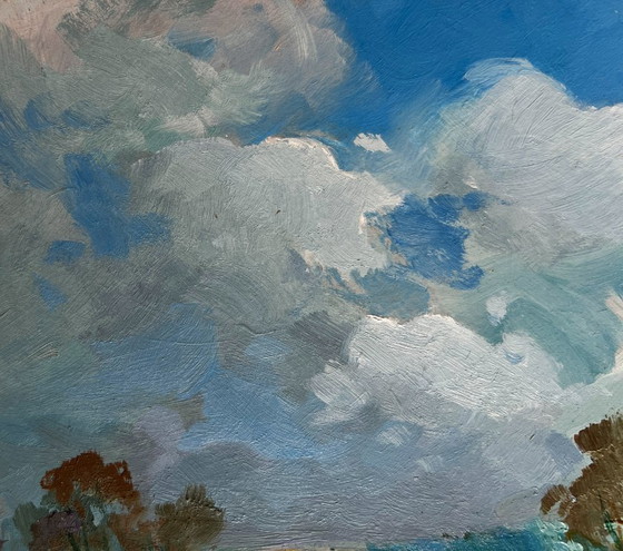 Image 1 of Original Oil Painting: Summer Field Landscape in the Flower Field