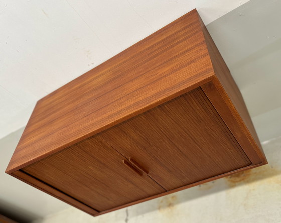 Image 1 of Teak Tambour Door Cabinet By Kai Kristiansen For Feldballes