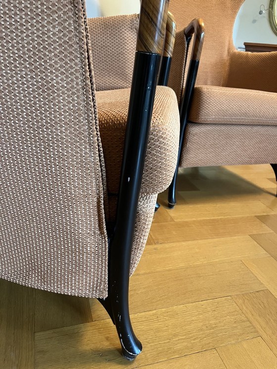 Image 1 of Set van 2 Giorgetti wingback fauteuils, plus een (voeten-) bankje