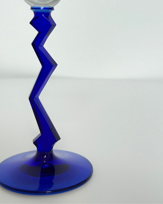 Image 1 of A set of 6 rare Martini glasses with a cobalt blue zig zag stem