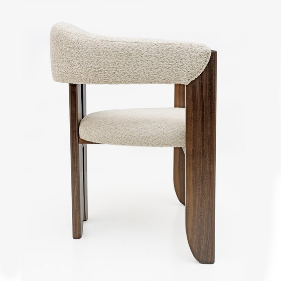 Image 1 of Eight Mid-century Modern Italian Bouclè and Walnut Dining Chairs, 1970s
