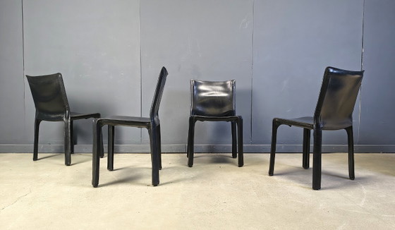 Image 1 of Zwarte leren Mario Bellini Cab eetkamerstoelen, Italië, jaren 70 - set van 4