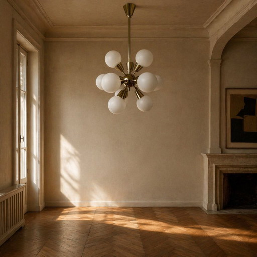 Sputnik Kronleuchter Mid Century Glas Kamenický Šenov 1960er Jahre Tschechoslowakei