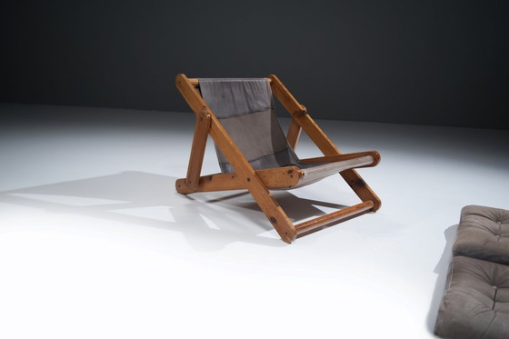 Image 1 of Fauteuil pliant Kon Tiki en cuir rare, conçu par Gillis Lundgren pour IKEA Suède.