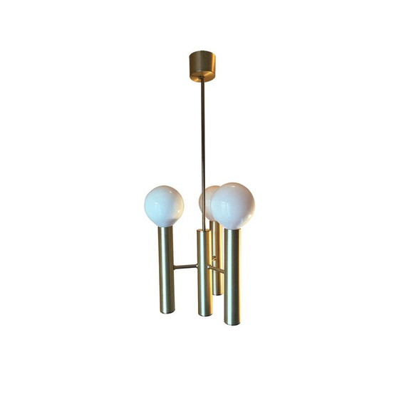 Image 1 of Scandinavian 3-light chandelier in brushed metal, 1960