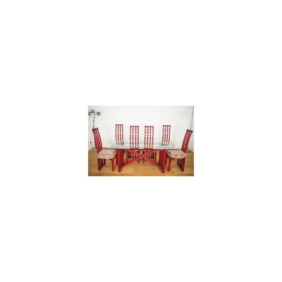 Image 1 of Vintage red bamboo dining set by Arturo Pozzoli, 1980s