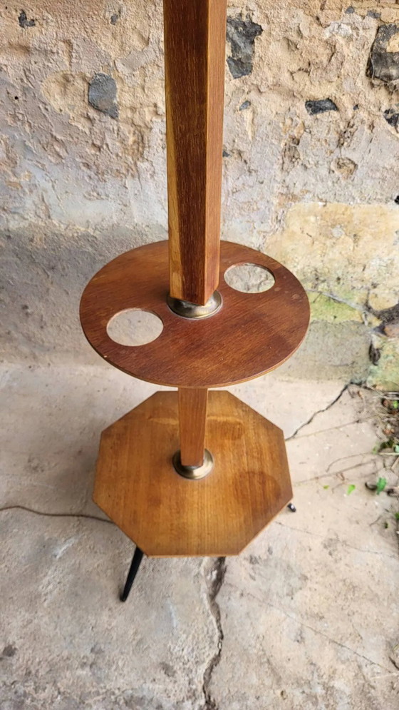 Lampadaire étagère vintage à 3 lumières des années 1950 – Wood, Plastic (photo 8 of 11)