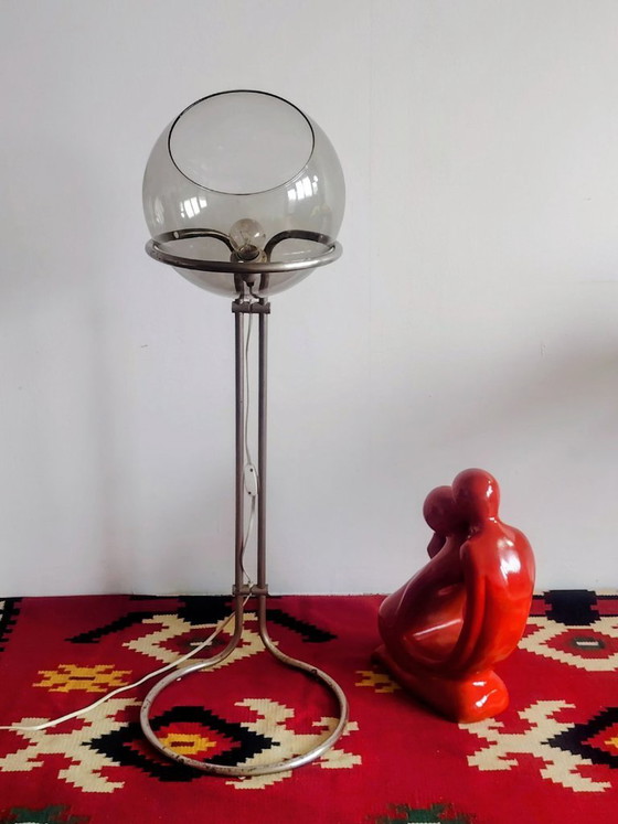 Image 1 of Modernist bauhaus glass ball floor lamp. Designer: Házi Tibor