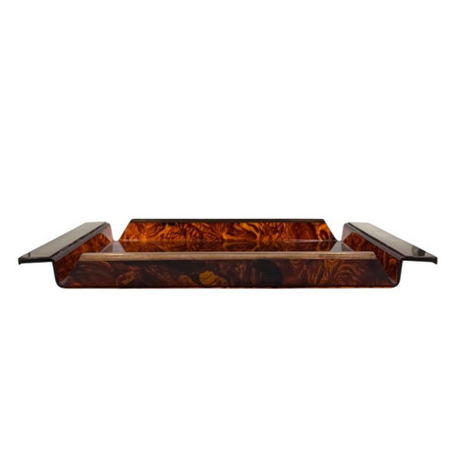 Hollywood regency brass and tortoiseshell lucite tray, Italy 1970s