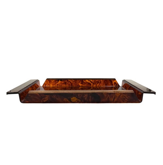 Image 1 of Hollywood regency brass and tortoiseshell lucite tray, Italy 1970s