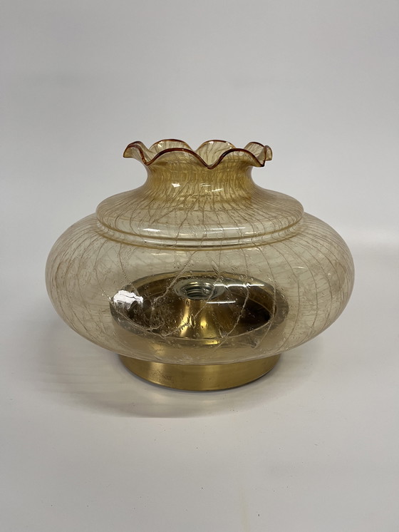 Image 1 of Plafoniera xxl della metà del secolo glashut Limburg con paralume aperto in vetro ambrato