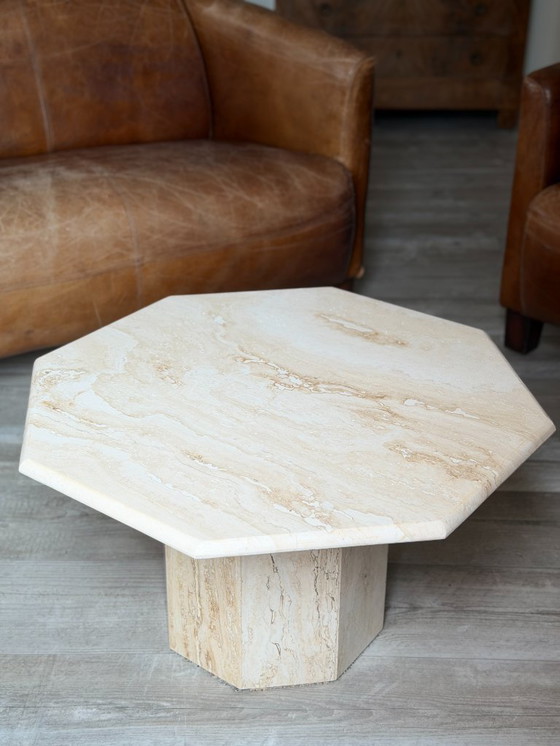 Image 1 of Vintage Octagonal Travertine Coffee Table – Mid-Century Italian Style – 1970s