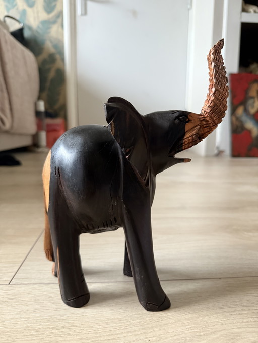 Hand-Carved Wooden Elephant Figurine – Rustic Home Decor