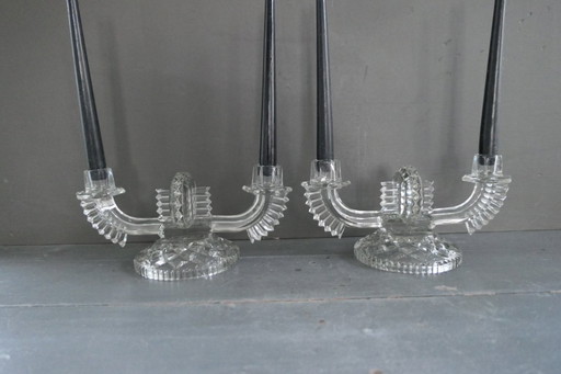 Candelabro de vidrio prensado Art Deco Feigl & Morawetz 2x