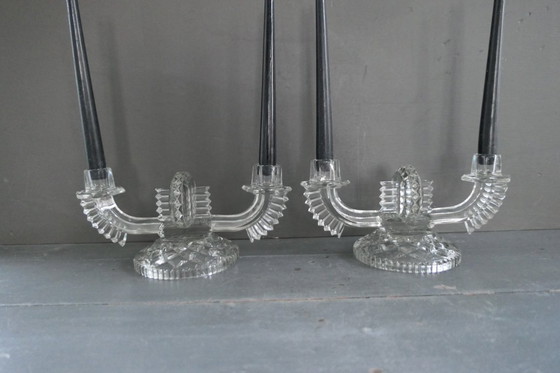 Image 1 of Art Deco Feigl & Morawetz pressed glass candlestick 2x