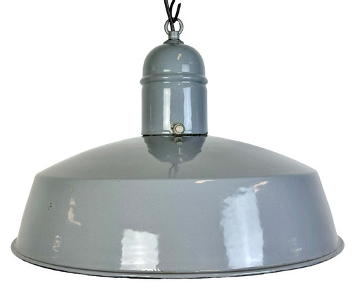 Lámpara colgante industrial de esmalte gris, década de 1960