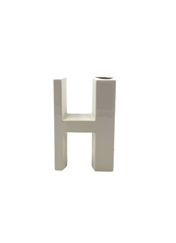 Image 1 of Space age white H letter shaped ceramic solifleur vase, Marcel Radureau ca. 1970