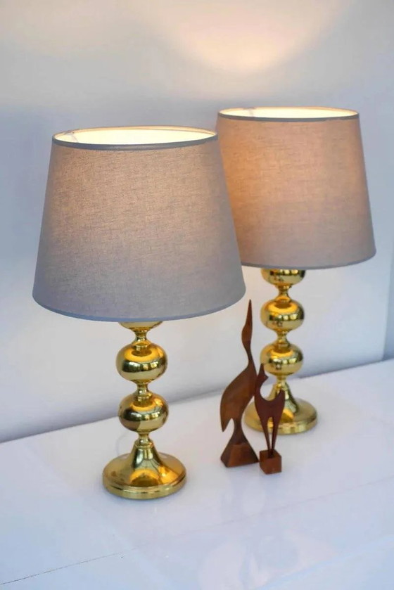 Image 1 of Scandinavian modern space age brass table lamps from Nafa, Sweden, 1970s, set of 2