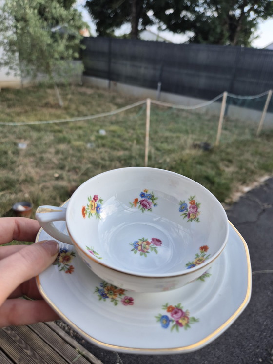 Image 1 of ULIM Limoges theeservies - années 50/60 - Bloemenporselein in landelijke stijl