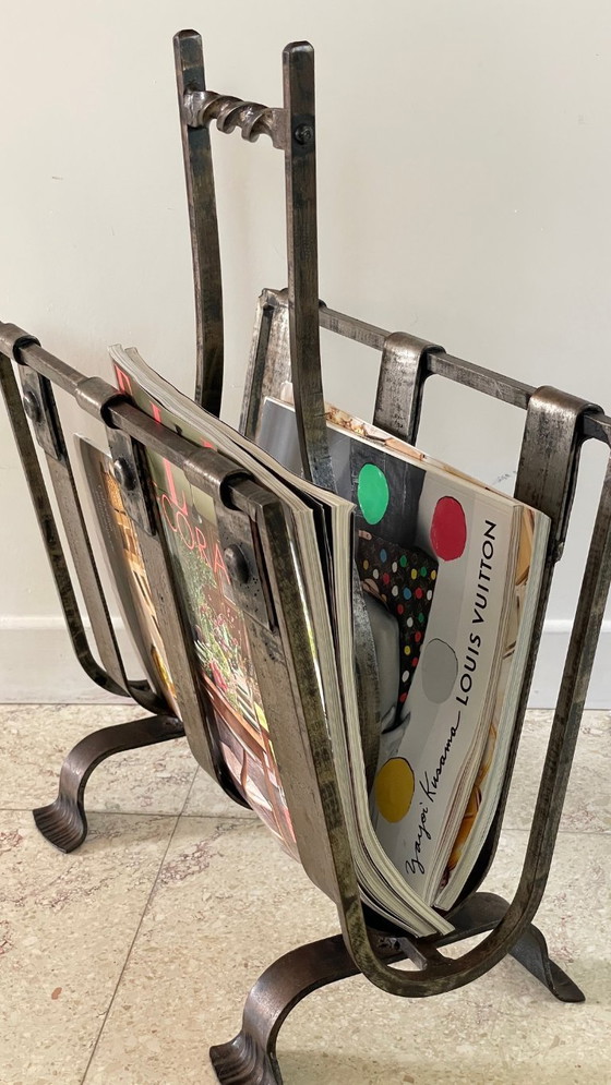 Image 1 of Vintage Brutalist Steel Magazine Rack