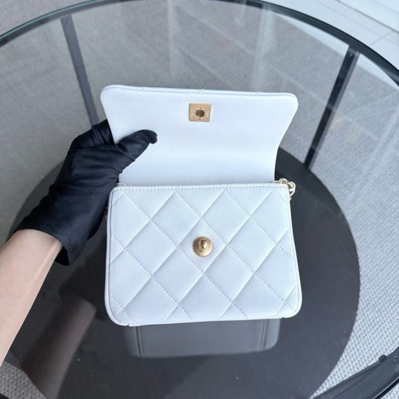 Image 1 of Chanel Classic Flap Mini Square - 17CM Quilted Lambskin White Gold Hardware Microchip