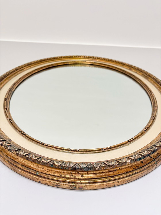 Image 1 of Pair of Oval Mirrors with Gold Finish, Italy, 1950s