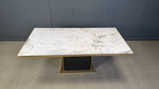 Image 1 of Vintage white marble and brass dining table, 1970s