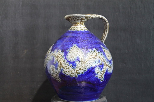 Mid century German studio pottery stonewear ewer. Handarbeit 