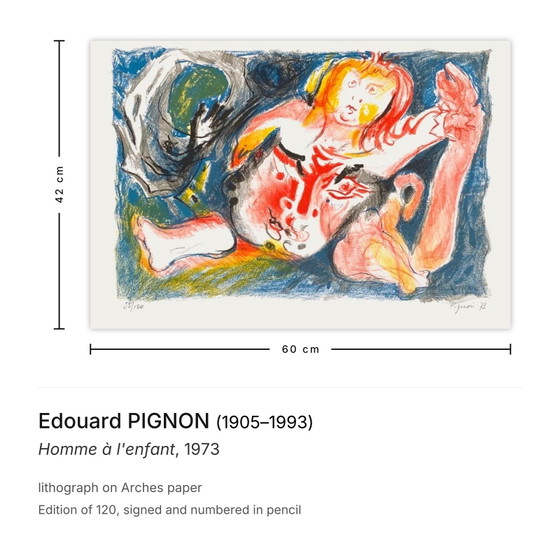 Image 1 of Edouard PIGNON Hombre con niño Litografía firmada 1973
