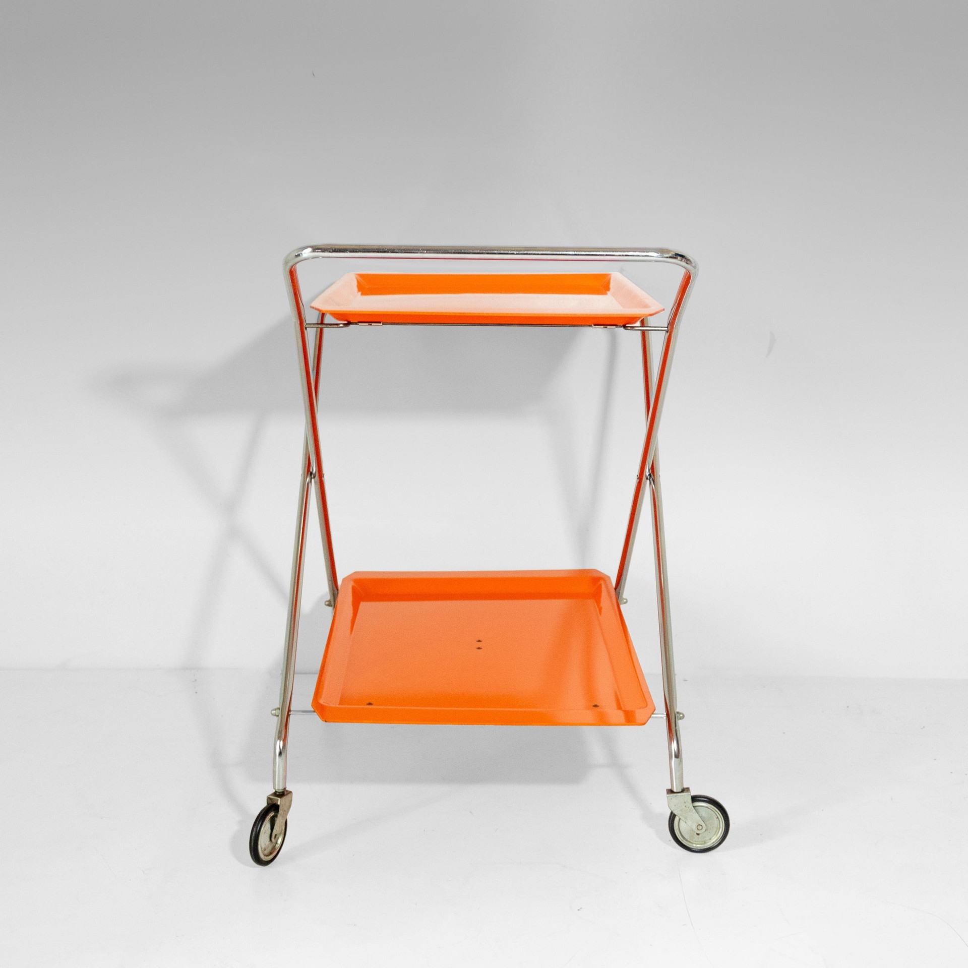 1x Mid-Century Modern Orange Folding Bar Cart, Italy 1970s