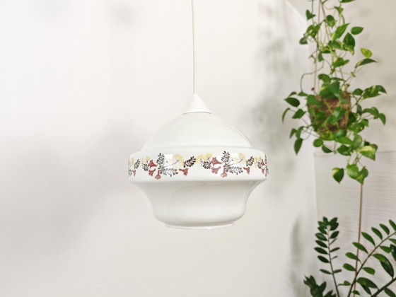 Image 1 of Lampada a sospensione in vetro vintage floreale / Luce a sospensione retrò / Stile metà secolo