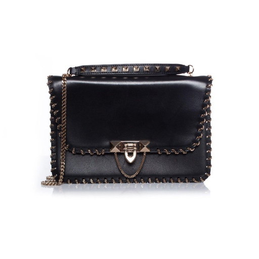 Borsa a tracolla Valentino Demiune in pelle nera con catena.