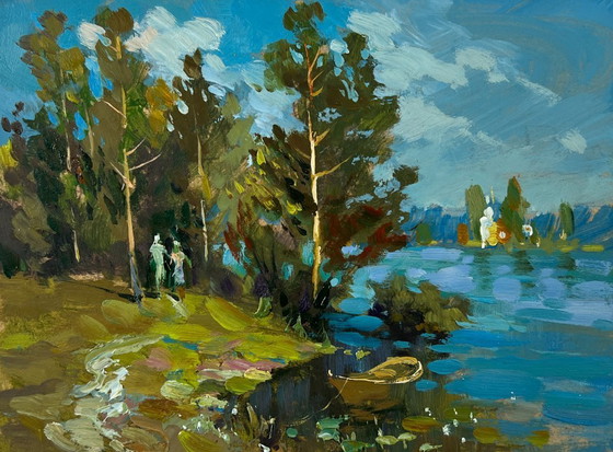 Image 1 of Original Oil Painting Summer Coastal Landscape Together in Nature