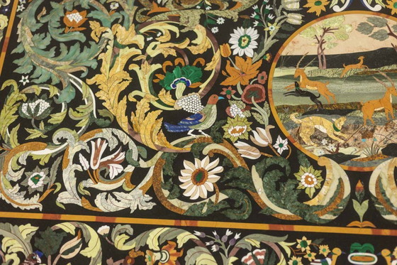 Image 1 of Eettafel van scagliola-hout en smeedijzer. Jaren 50.