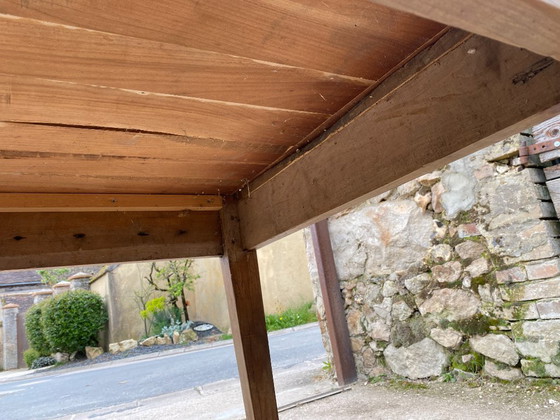 Image 1 of Eettafel in boerderijstijl van massief hout met 1 lade, circa 1930, 209x80 cm