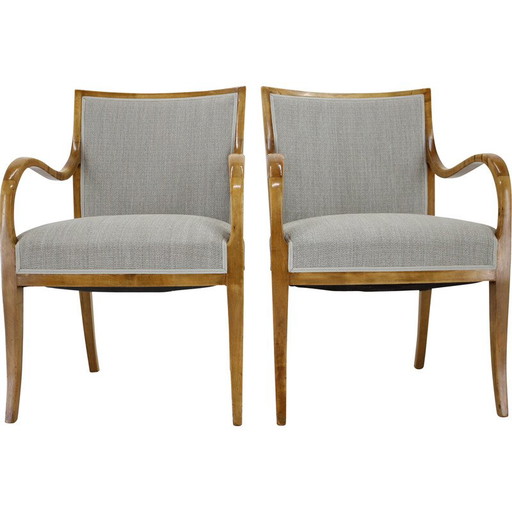Paar vintage berkenhouten fauteuils van Frits Henningsen, Denemarken