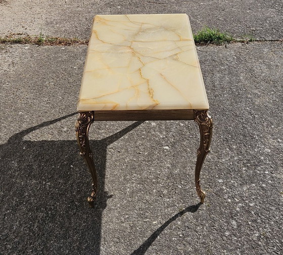 Image 1 of French WHITE Onyx Marble Brass Coffee Table - Style Louis XV 60s