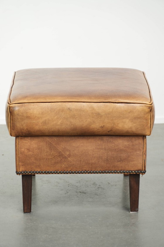 Characterful Cowhide Leather Stool With a Beautiful Patina Finished With Decorative Nails (photo 6 of 10)