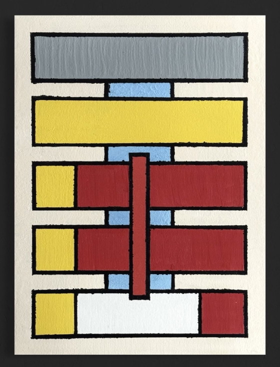 Image 1 of Shozo Hirai - Prachtig constructivistisch schilderij uit 1980