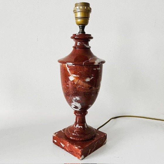 Image 1 of Pied de lampe balustre en marbre rouge de style Louis XVI, années 1920