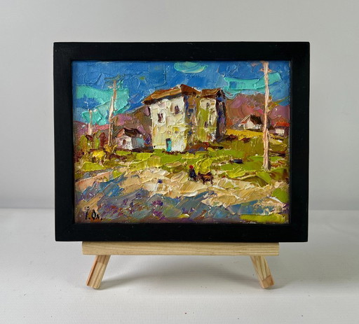Original Oil Painting Day House Landscape Eastern motif