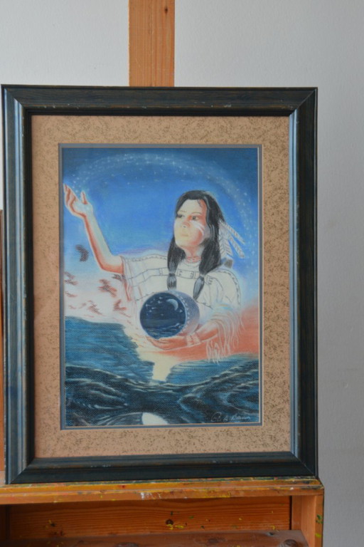 Krijt tekening van  Ann  Brown 