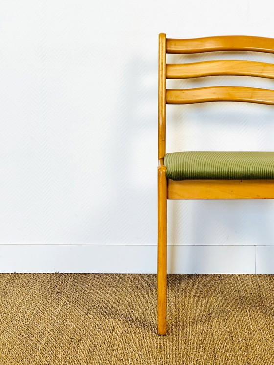 Image 1 of Set di 4 sedie da pranzo vintage in faggio e velluto a coste verde, 1960