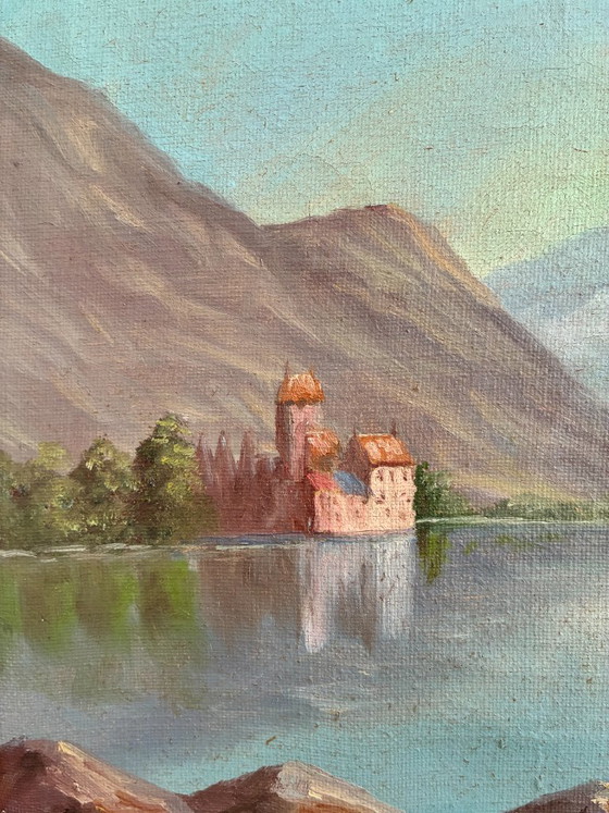 Dipinto a olio vintage firmato, paesaggio di lago di montagna – Dipinti e disegni, Canvas (photo 9 of 13)