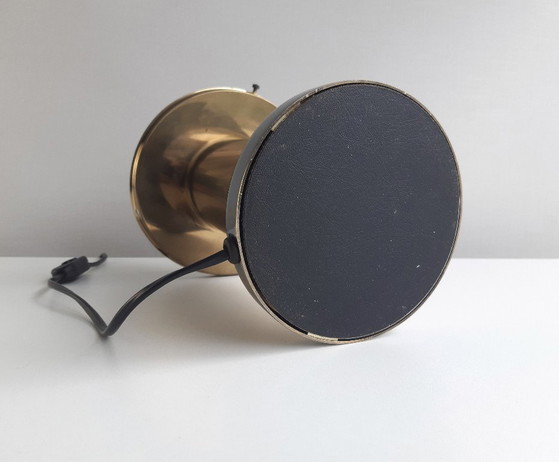 Image 1 of Glashütte Limburg vintage table lamp, brass desk lamp with frosted glass shade, mid-century modern table lamp