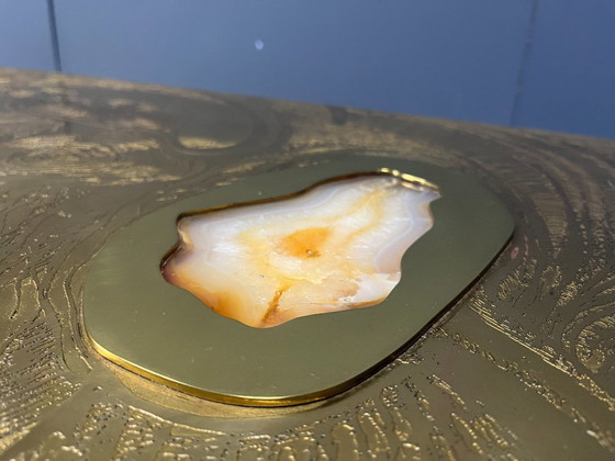 Image 1 of Etched Brass and Inlaid Agate Coffee Table by Felix De Boussy, Belgium